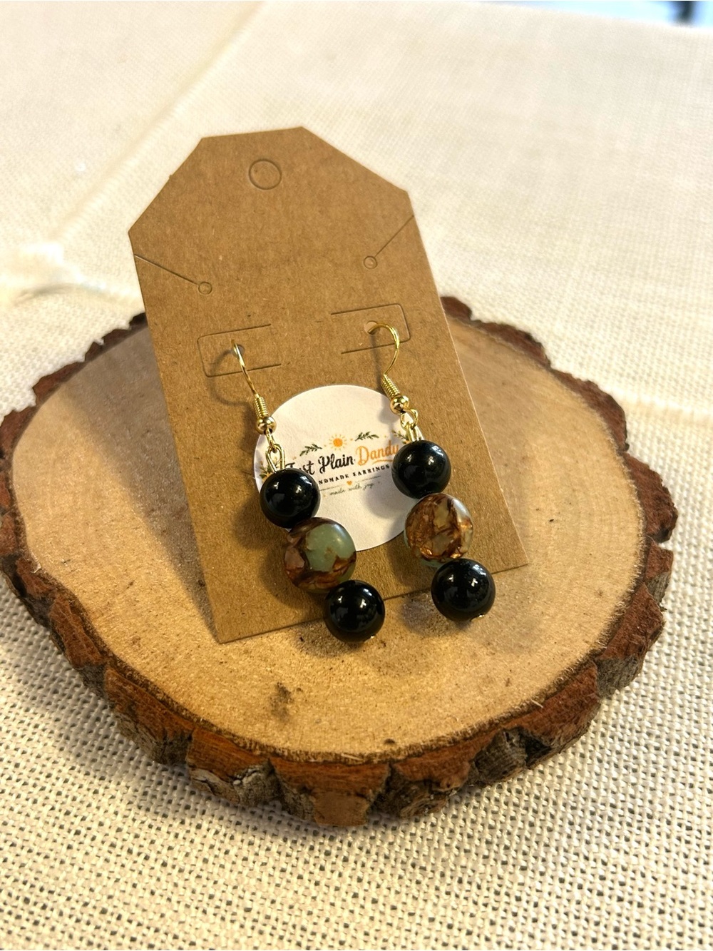 Black & Earth Tone Beaded Dangle Earrings | Handmade Boho Earrings | Festival